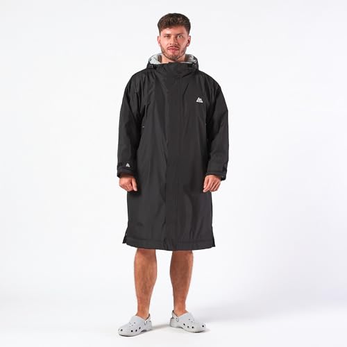 Unisex Outdoor-Wickelmantel, langärmelig, winddicht und wasserdicht, mit Kapuze, für Strand, Wildschwimmen, Surfen und Spazierengehen, übergroß, schnell trocknend, Schwarz , S-M