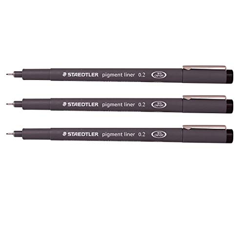 Staedtler 0.2 mm Pigment Liner Fineliner Sketching Drawing Drafting Pens Pack of 3