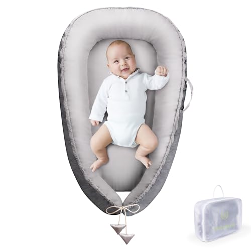 Image of TOUCHLIFE Baby Lounger - Baby Nest for Newborn 0-24 Months, Portable Infant Lounger for Baby Girls & Boys, 100% Cotton Cover Breathable Co Sleeper for Home and Travel, Babies Essentials Gifts (Grey)
