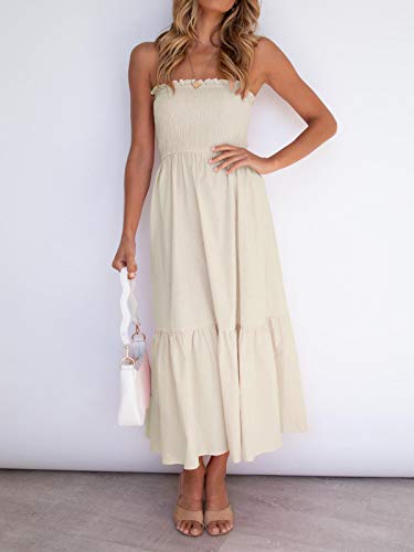 ZESICA Women's Summer Strapless Dress Off Shoulder Sleeveless High Waist Solid Color Beach Long Dresses4