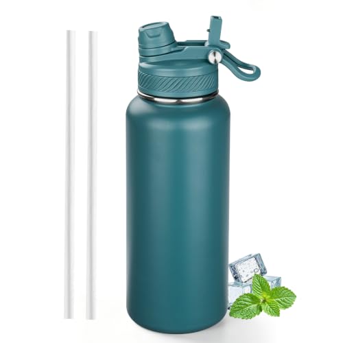 Image of 32 oz Insulated Water Bottle with Leak-proof 2-in-1 Straw and Spout Lid,Stainless Steel Sports Water Bottle with Handle,Double Wall Vacuum Metal Water Flask for Travel Camping School(Indigo,1)