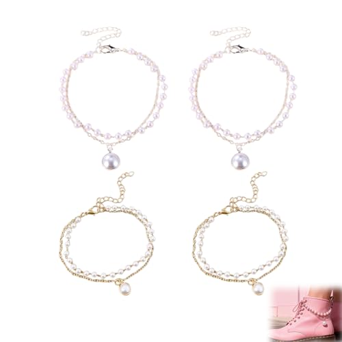 ZWWOGE 2 Paires de Chaînes de Chaussure à Motifs & Bretoile - Accessoire Décoratif pour Sneakers & Bottes Femme - Bijou de Cheville Réglable pour Sandales