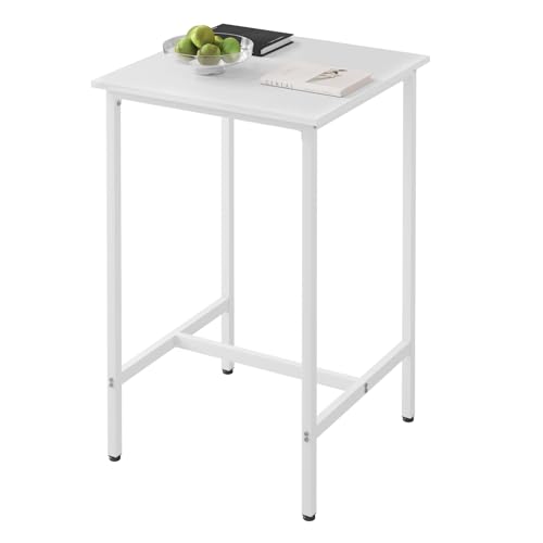EUGAD Mesa de Bar, Mesas Altas, Mesa de Cocina Comedor, Marco Metálico, Mesa Auxiliar para Cócteles, Bar, Bodega, Restaurante, Mesilla Salon Industrial, Blanca, 60x60x92 cm 0034BAZ