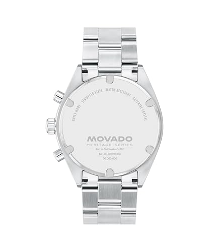 Movado Heritage Series Datron Men's Watch - Swiss Quartz Chronograph, Stainless Steel Bracelet - Classic, Modern Luxury Fashion Timepiece for Him - 41mm3