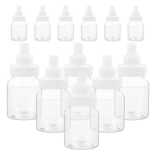 12 mini botellas de plástico para caramelos, biberones de plástico, caja de alcancía para cumpleaños, baby shower, fiestas, decoraciones festivas, color blanco