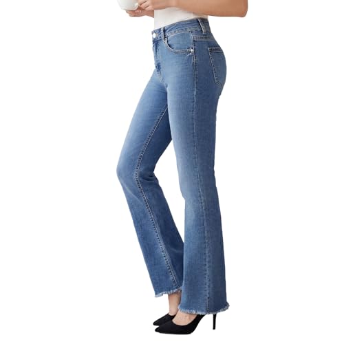 WAISUNZLM Women's High Waisted Bootcut Jeans Wide Leg Stretchy Denim Pants with Raw Hem...