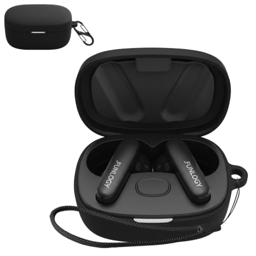 HVUYAL�P�[�X For FUNLOGY Earbuds SE �Ή� �P�[�X �����h�~�p�̃t�b�N�𓋍ڂ��� �y�� �L�Y�h�~ �h�o �����ɂ��� �_�炩�ȃV���J�Q���̃X�|�[�c�N�[���ȃf�U�C�� �Ռ� �z�� �X���� �\�t�g �P�[�X�J�o�[ �����h�~�ی�(�u���b�N