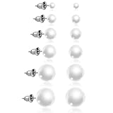 6 Paar Ohrringe Perle Ohrstecker Perlen Ohrringe Perlenohrringe Weiß Damen Stecker Hypoallergene Weiße Mit Perle Mini Perlenohrstecker für Frauen Herren Braut Geschenk