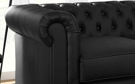 Image of 5 Seater Luxury Chesterfield Sofa in Velvet for Living Room & Dining Room (100% Teak Wood) (Black)