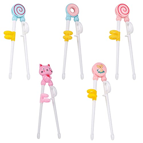 Baguettes Aide Enfant Formation Baguettes D'entraînement Réutilisables Baguettes Pour Enfants Assistant De Formation Baguettes De Formation À Motif Animé Pour Enfant Bébé Débutant Adulte, 5 Paires Cover