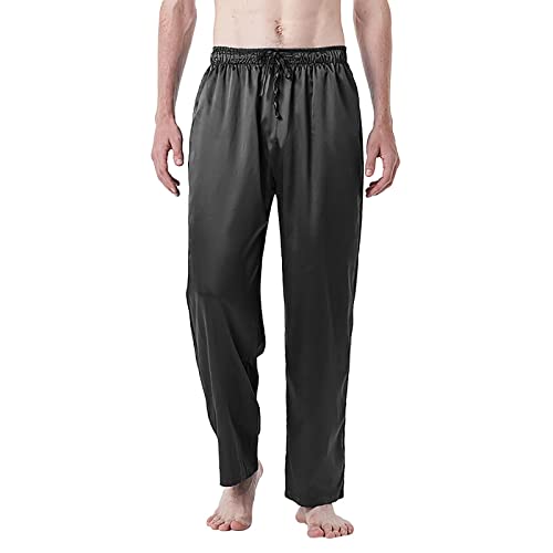Foam Star Spring - Pijama de seda para hombre, color sólido, código europeo, pantalones casuales de seda de simulación para hombre, Negro, L