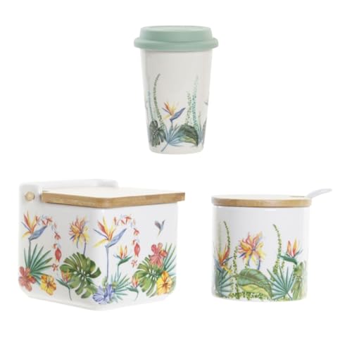 MAGMAHOME salero y azucarero de cocina con tapa de madera de bambú abatible - saleiro cozinha - recipiente para sal e açúcar- más Mug 400ml