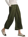 Famulily Cropped Wide Leg Cotton Linen Trousers Womens Summer Army Green XL