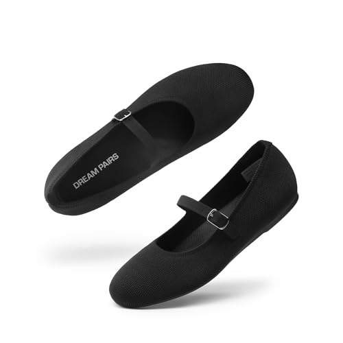 DREAM PAIRS Women's Mary Jane Ballet Flat Shoes Dressy Foldable Knit Flats with Arch Support Comfortable for Casual Work Office,Size 7,Black,DWUMFA2519