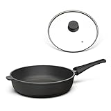 Hoffmann Aluguss Bratpfanne 28 cm Induktion Hoher Rand 7 cm Innenhöhe I Pfanne Induktionsherd I Schmorpfanne 28cm I Abnehmbarer Griff Hochrandpfanne