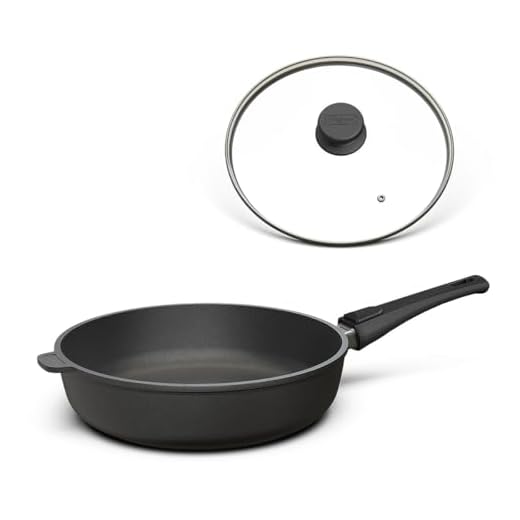 Aluguss Bratpfanne 28 cm Induktion Hoher Rand 7 cm Innenhöhe I Pfanne Induktionsherd I Schmorpfanne 28cm I Abnehmbarer Griff Hochrandpfanne