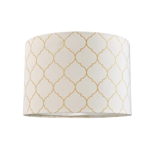 Modern and Elegant Soft Brushable Light Cream Velvet 25cm Lamp Shade with Designer Gold Foil Decoration| 60w Maximum | Inner Champagne Luxurious Satin Fabric by Happy Homewares