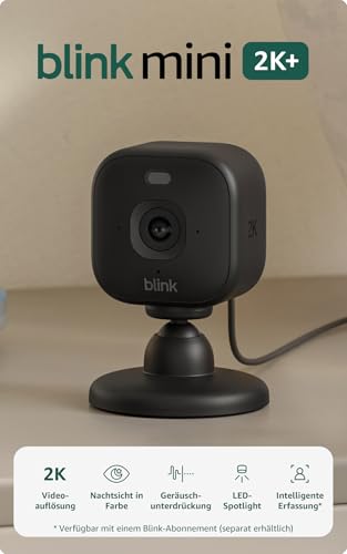 Blink Mini 2K+ (neueste Generation) Überwachungskamera für den Innenbereich| Sicherheitskamera mit Netzstecker für zuhause | 2K-Videoauflösung, 4-fach-Zoom, Nachtsicht in Farbe | 1 Kamera – Schwarz