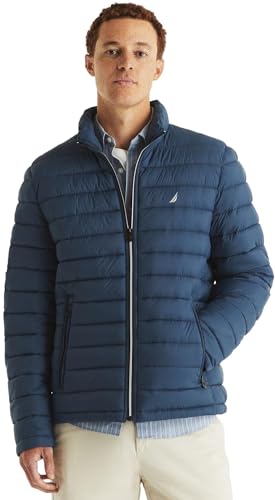 Image of Nautica Men's Reversible Quilted Puffer Jacket -Midweight Mechanical Stretch Winter Coat