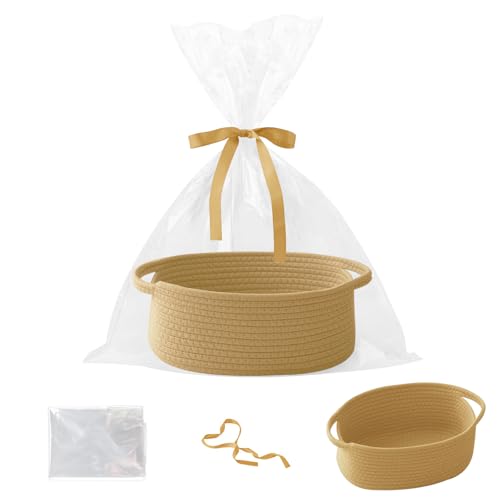 Image of Woven Rope Basket - Baby Gift Basket with Bag & Ribbon