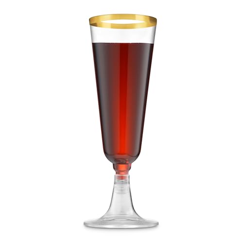 Munfix 100 Pack Gold Plastic Champagne Flutes, 5 Oz Clear Plastic Toasting Glasses Fancy Disposable Wedding Party Cocktail Cups with Gold Rim - Thumbnail 6