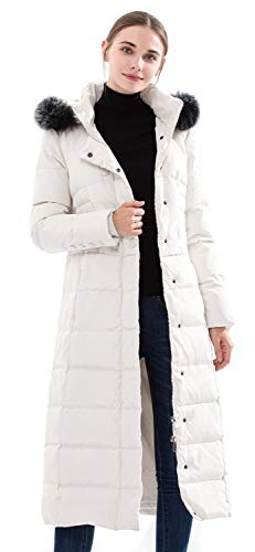 Obosoyo Women's Hooded Thickened Long Down Jacket Maxi Down Parka Puffer Coat (White, 2XL)