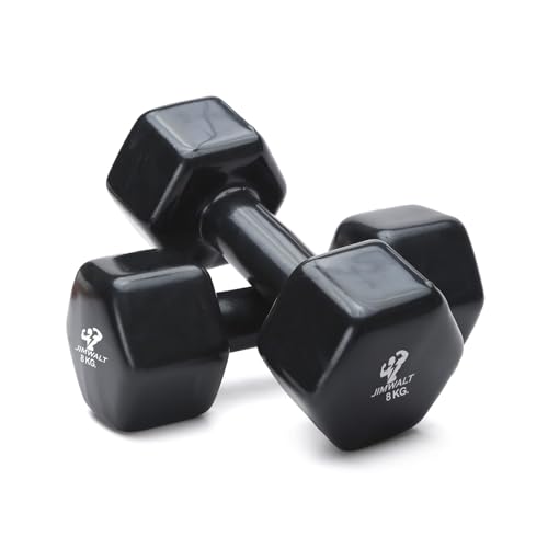 JIMWALT Jimwalt Premium Vinyl Coated Dumbbells - Non Slip Grip| Hex Shape | Reach Compliant| From the House of Healthycliq | Sedex Certified| Strength Training Weight for Home Gym 0.5KG to 10KG (8+8=16)