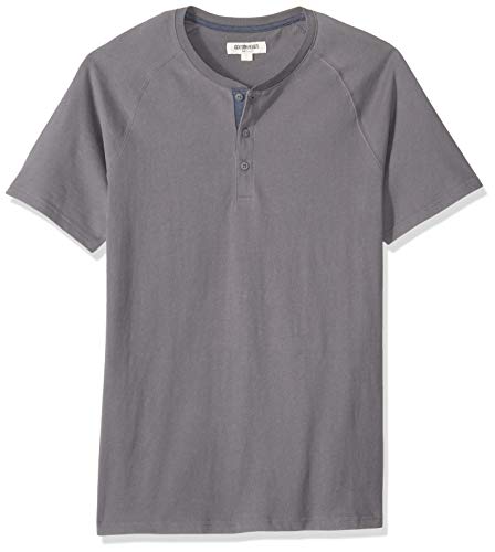 Amazon Brand - Goodthreads Men's Short-Sleeve Sueded Jersey Henley, Dark Grey, Large Tall