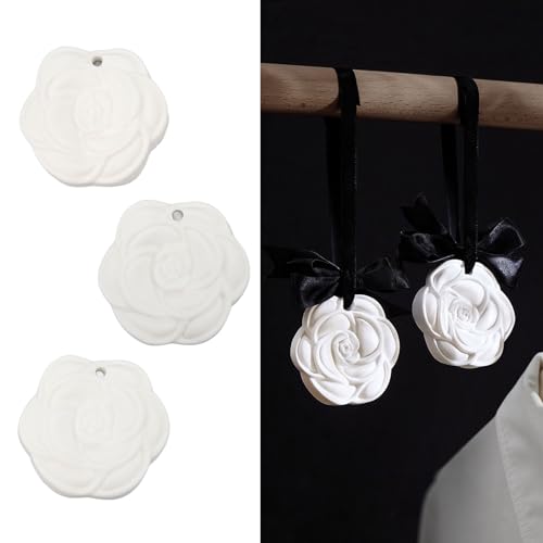 BORDSTRACT Exquisite White Camellia Carved Aromatherapy Wax Tablets - Long Lasting Fragrance Flower Sachets for Wardrobe, Car, and Home Decor - Set of 3 Different Fragrances