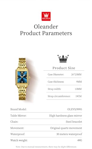 Image of OLEVS Gold Watches for Women Original Luxury Small Square Diamond Wrist Watch Analog Quartz Stainless Steel Waterproof Stylish Ladies Watch Date
