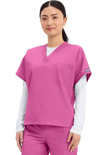 Image of Cherokee Scrubs for Women and Men Unisex V-Neck Tunic Nursing Scrub Top with Chest Pocket, Tuckable Durable Fabric - 4777 | 1 Chest Pocket For Essentials, Traditional Fit, Durable Construction, Comfortable Knit Details, Easy Care, Tuckable Style