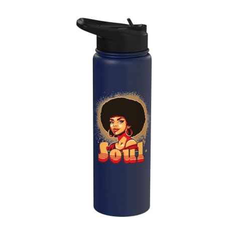 Retro 70s Funk Soul Music Lover Afro Woman Vintage Disco Stainless Steel Insulated Water Bottle