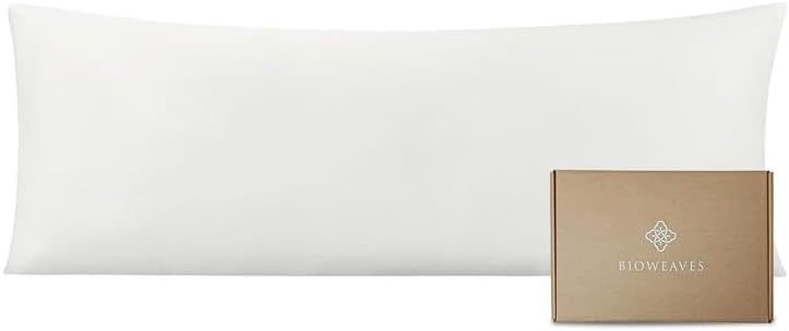 Bioweaves 100% Organic Cotton Body Pillow Cover - 4.6ft | 300 Thread Count Luxe Sateen Weave, GOTS Certified | Bolster Body Pillow Case with Zipper Closure | Silver, Pack of 1