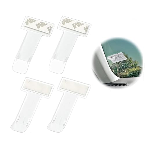 Lunpog 4 Stück Ticket Halterung Auto, Transparente Auto Halter Clip,parkscheinhalter Clip,Parkausweishalter,parkscheinhalter windschutzscheibe,Selbstklebend Tickets Clips für Parkschein