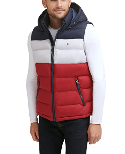 Tommy Hilfiger Men's Quilted Puffer Vest, Midnight/Ice/Red Hoody, X-Large #TOP13