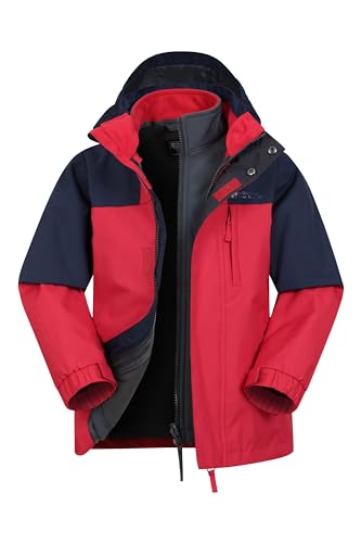 Mountain Warehouse Climb Kids 3-in-1 Waterproof Jacket - Taped Seams, Front pockets, Girls & Boys 3 in 1 Jacket - Best for Wet Weather, Walking, Outdoors, Camping Red 11-12 years