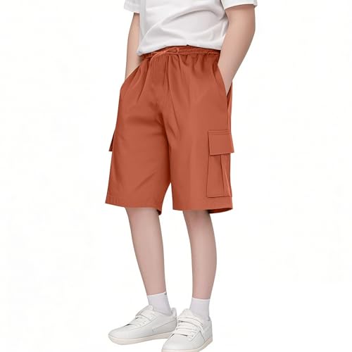 Boys' Pull on Cargo Shorts School Uniform Khaki Athletic Shorts for Boys Quick Dry Cargo Hiking Pants Baggy Sweatpant
