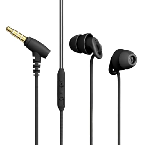 Sleep Earbuds, Lightweight Wired Earbuds for Small Ear Canal with Mic Volume Control 3.5mm Tangle Free, In-Ear Noise Cancelling Earphones for Sleeping Side Sleepers Insomnia Snoring Meditation (Black)