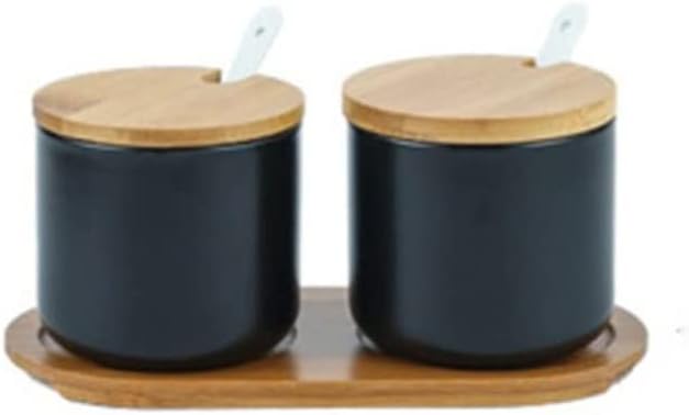 調味料ジャー 家庭用セラミック調味料ジャー 木製蓋付き キッチン調味料ジャー ソルトシェーカー 調味料ボックス