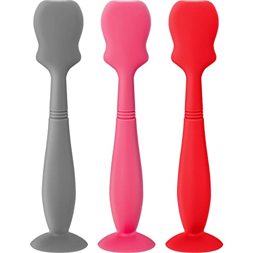 Image of 3 Pack Baby Diaper Cream Spatula Applicator Soft Silicone Baby Butt Paste Spatula Diaper Rash Cream Brush for Baby Newborn (Gray, Pink, Red)