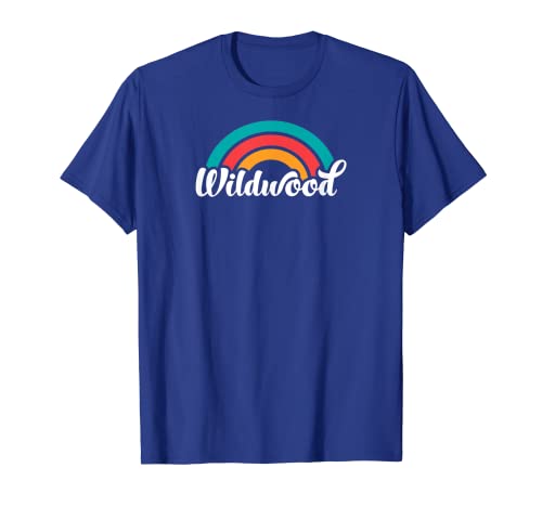 WILDWOOD NJ Retro Script Design With Rainbow T-Shirt
