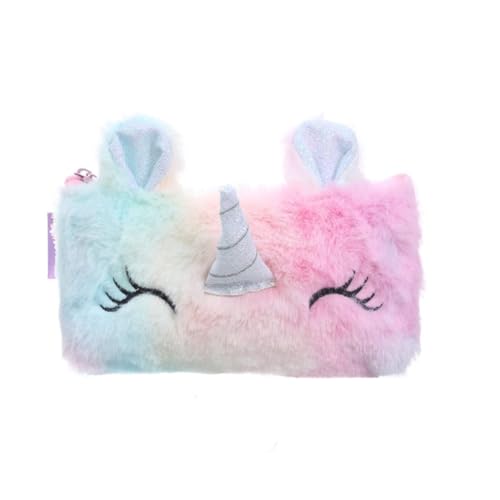 XMHBG 1 PCS Large Unicorn Plush Storage Pouch Cute Faux Fur Cosmetic Makeup Bag Multifunctional Organizer Bag for Cosmetics Art Tools Desktop Sundries & Travel Daily Use(Soft Plush) (pink)
