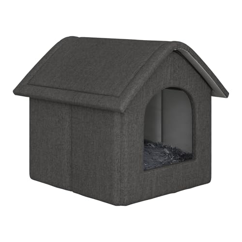 EUGAD Große Hundehöhle, Haustierhaus mit Plüschkissen, Hundehaus Hundehütte Outdoor Große Hunde 60x55x60cm, Katzenhaus für Draußen Winterfest Wasserfest Wetterfester für Streuner Haustiere