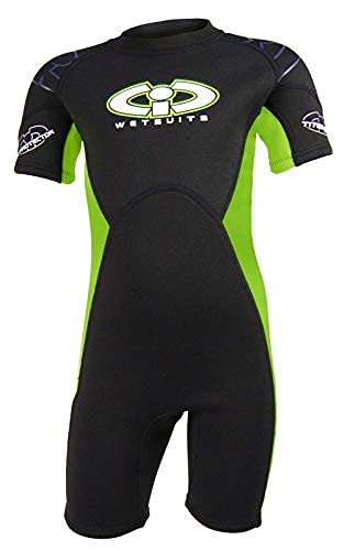 TWF Childs 3mm CIC Titanium Shortie wetsuit (Black/Lime, Age 3-4) โ image 1
