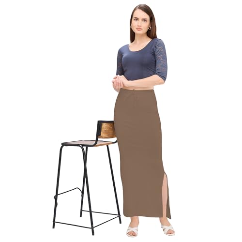 Image of DESI GIRL Cotton Lycra Stretchable Saree Shapewear Petticoat with Drawstring for Women | Fishcut Saree Petticoat with Side Slit for Easy Movement | Saree Shaper | Long inskirt