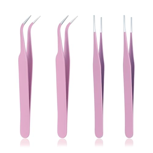 4 Stück Wimpernpinzette Geraden Und Gebogenen Spitzen Zange Wimpern Pinzette Niedlich Handwerk Pinzette Kit Pinzettes Zur Verlängerung Falscher Wimpern Für Basteln Aufkleber Schmuck Machen Zartrosa