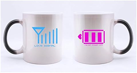 Funny "Love Singal Is Full/Love Power Never Power Off" (Twin Side) Magic Surprise Color Changing Mug Morphing Coffee/Tea Mug (11 Oz)A Couple Of Mugs For Couples(Wedding Anniversary,Valentine's Day,Engagement)