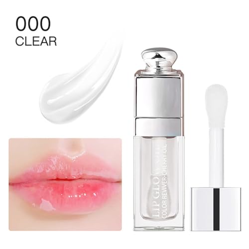 GECOMO Hydrating Lip Glow Oil, Lip Oil Gloss Transparent Toot Tinted Nourishing Long Lasting Repairing Lightening Lip Lines (CLEAR) 0.2 OZ