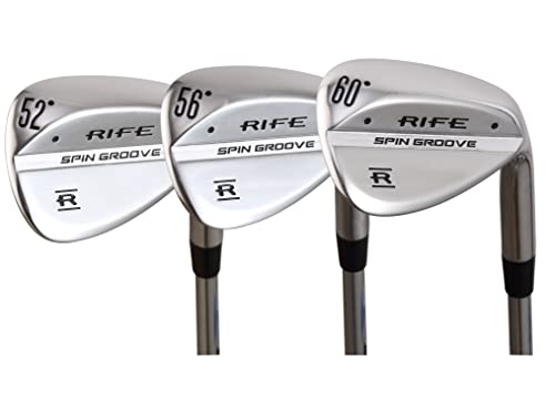Rife Spin Groove Mens Standard Right Handed Golf Wedge Set 52 Degree Approach AW 56 Degree Sand SW 60 Degree Lob LW with Bite Grooves