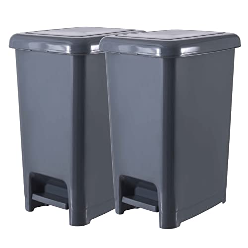 Image of Superio Slim Trash Can with Foot Pedal - 2.5 Gallon Step-On with Lid, Small Plastic Bin for Bathroom, Kitchen, Office, Under Desk, Bedroom, Dorm - Onyx Grey, 2-Pack